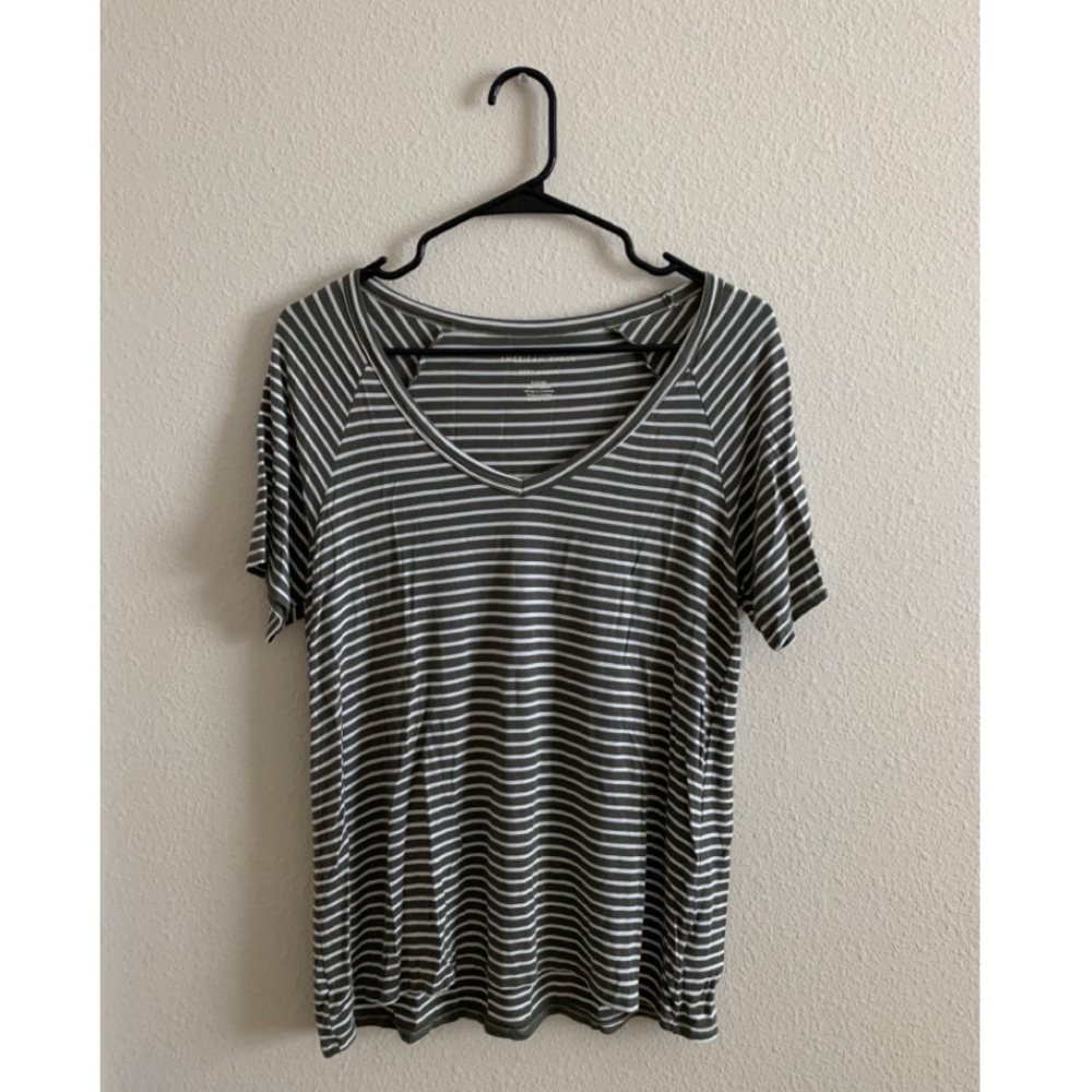 AE Soft & Sexy Green Striped Short Sleeve Top